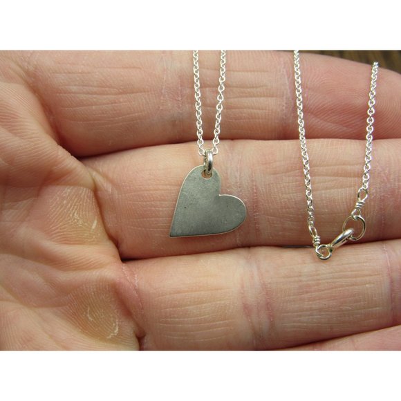 18 Inch Sterling Silver Simple Small Rustic Heart Necklace - Picture 2 of 6